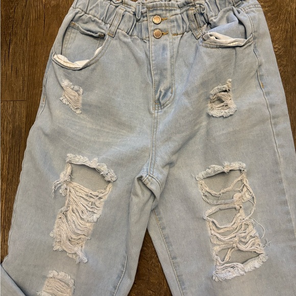 Elite Jeans Size M Distressed High Waist Stretch Paper Bag Style - Picture 2 of 7